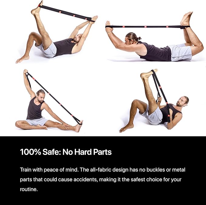 YOGA-EVO Elastic Stretching Strap with 10 Loops Premium Cotton Yoga Strap for Flexibility, Physical Therapy & Muscle Activation Includes Comprehensive HD Video Training & Digital Guide Latex-Free