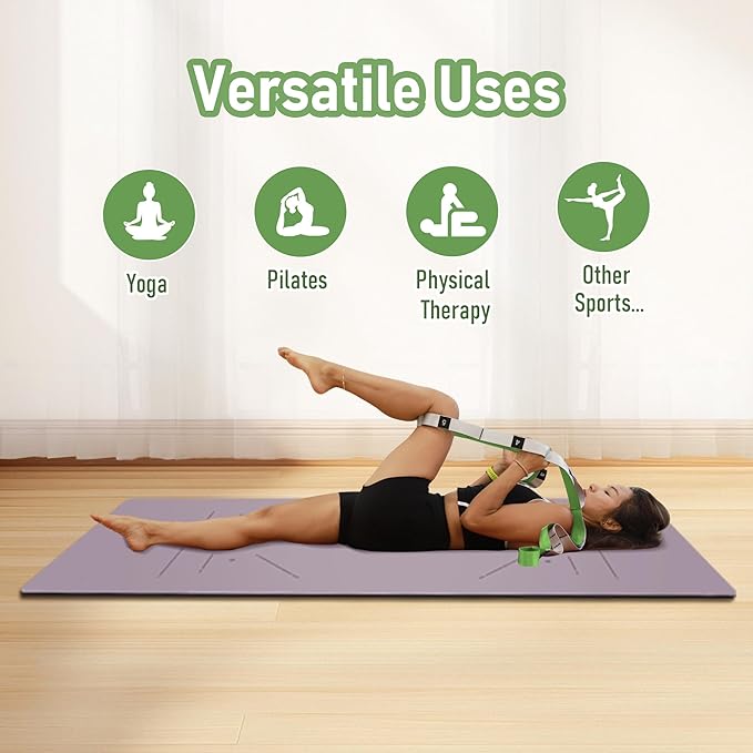 Stretch Bands for Exercise, Non Elastic Yoga Stretching Strap with Loops, 3.8cm x 2.45m, Stretching Bands for Physical Therapy, Yoga, Pilates, Dance, Gymnastics Exercise