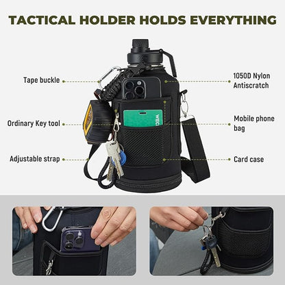 COKTIK 128oz Insulated Water Bottle - Stainless Steel Vacuum Metal, Portable 1 Gallon Large-Capacity Sports Bottle with Straw, Carry Bag and Handle Strap, Ideal for Gym & Hiking(Army Green)