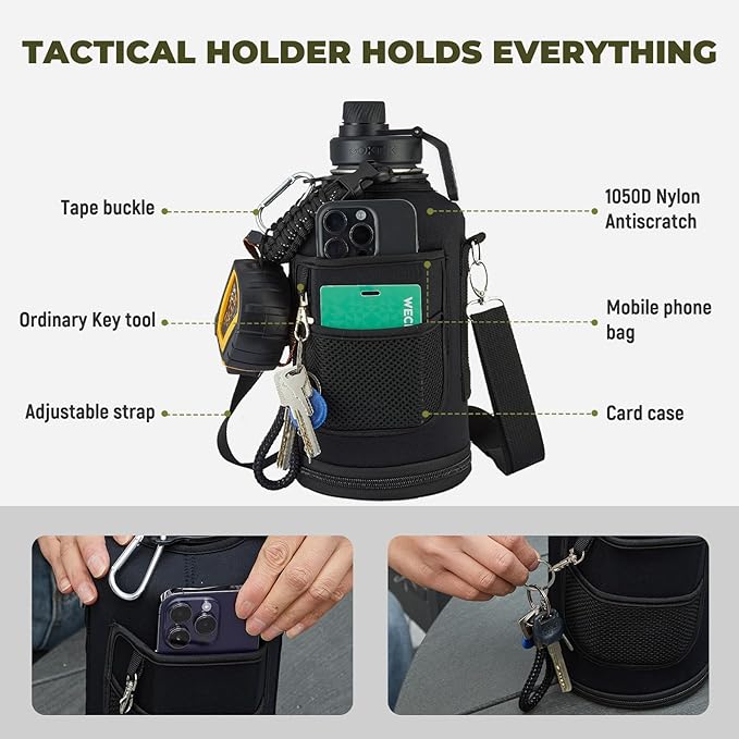 COKTIK 84oz Insulated Water Bottle - Stainless Steel Vacuum Metal, Portable ½ Gallon Large-Capacity Sports Bottle with Straw, Carry Bag and Handle Strap, Ideal for Gym & Hiking（Black)