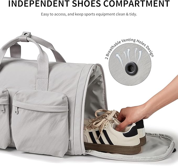 Aji Foldable Gym Bag for Women Men with Shoes Compartment, 3 in 1 Carry on Travel Duffel Bag with Trolley Sleeve, Lightweight&Water Resistant Duffel Bag for Travel, Sport, Fitness&Workout,Elegant Gray