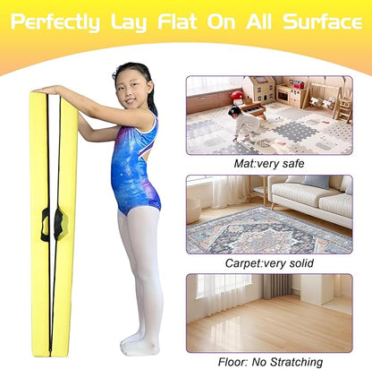 8FT Folding Balance Beam -Gymnastics Floor Beam -Gymnastics Equipment for Kids,Wood core- Anti-Slip Bottom and Carrying Bag for Home