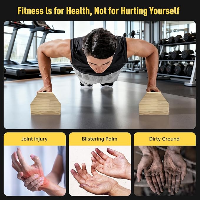 Push-up Stand, Wooden Parallettes Bars for Handstand Training, Solid Push Up Bars & Calisthenics Bar, with Non-Slip strap, Exercise Home Workout Equipment for Men Strength Training