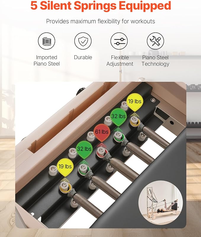 VEVOR Pilates Reformer Accessories for Home Gym, Include Reformer Box/Chair/Spine Corrector/Wall Mounted Machine/Jump Board/Foldable & Dual Resistance Springs
