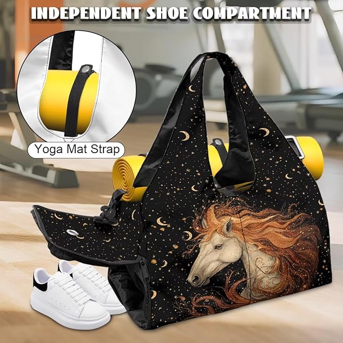 Gym Bag with Yoga Mat Holder Large Tote Bag With Multi Pockets for Women Men Dry Wet Separated Pocket Carryall Yoga Tote Bag for Pilates Travel Workout Office
