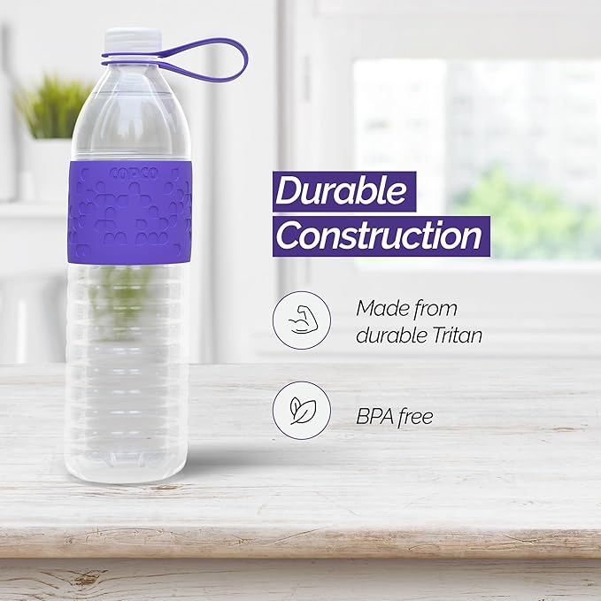 Copco Hydra 20 oz Water Bottle, Set of 2 with Carrying Loop – Leak Proof, BPA Free Tritan, Dishwasher Safe, Twist-Open Body, Non-Slip Silicone Grip, Perfect for Gym, Travel & Everyday Use (Purple)