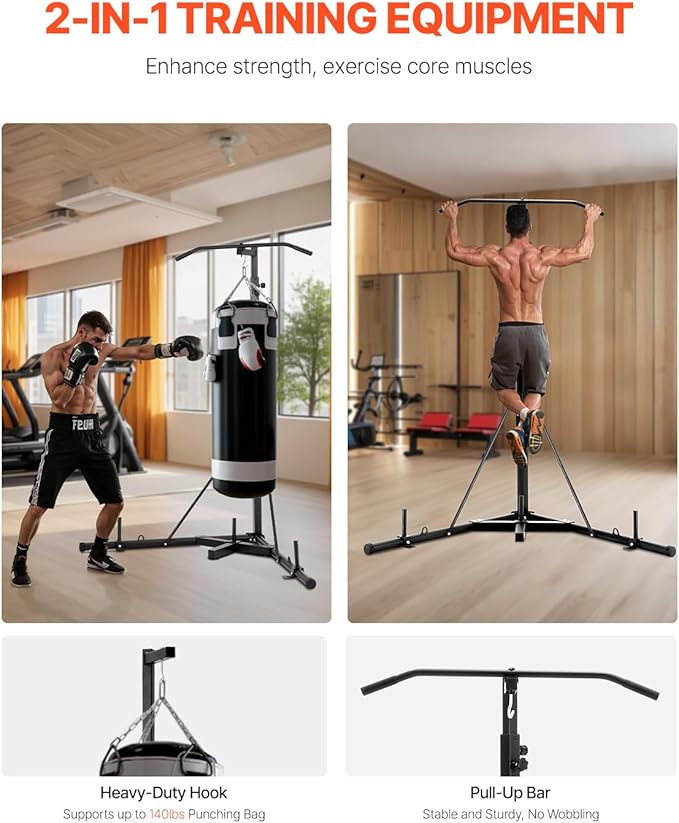 VEVOR 2 in 1 Punching Bag Stand, Steel Heavy Duty Workout Equipment,Freestanding Sandbag Rack,for Home Gym Fitness