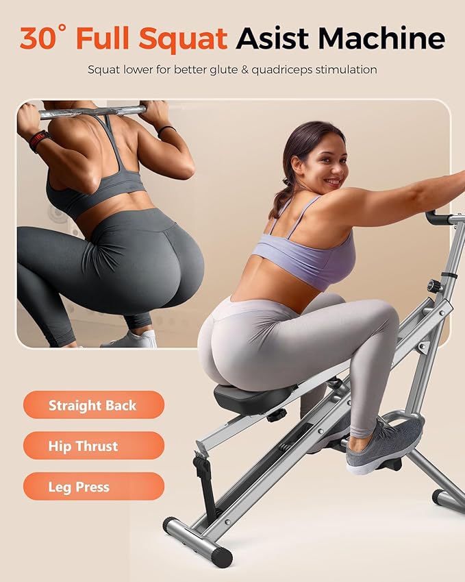 Sportsroyals Squat Machine, Squat Assist Rower for Glutes and Thighs, Foldable Exercise Equipment w/ Four Adjustable Resistance for Home, Full Body Workout Machine
