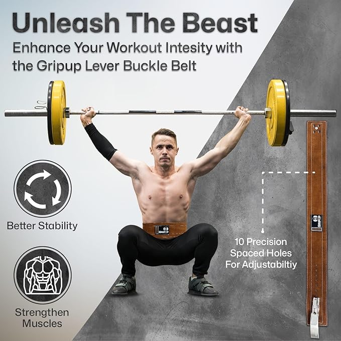 Powerlifting Belt for Weightlifting Lever Buckle Leather Gym Belt 10mm Thick 4-Inch Lumbar Back Support for Men & Women Ideal for Bodybuilding Deadlifts and Strength Training GP-005