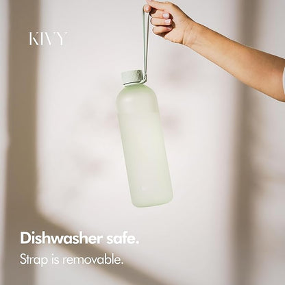 KIVY Large Water Bottle 50oz [Lightweight & Shatterproof] Fits Backpack & Cupholder for Travel, Sports, School - Green water bottle no straw - 1.5 Liter water bottles - 50oz Water bottle