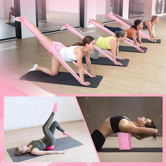 24 Pcs Home Pilates Essentials Kit for Women, Pilates Equipment Ring and Ball Set with Stretching Strap, Water Bottle, Magic Circle, Yoga Ring, Gym Bag, Resistance Band, Anti Slip Socks