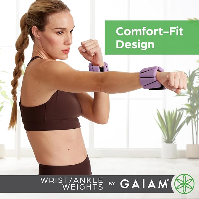 Gaiam Wrist and Ankle Weights, Wearable Bracelet to Strengthen, Tone & Sculpt, Adjustable Ankle Weights for Women & Men for Yoga, Dance, Pilates, Barre, Cardio, Home & Gym Use