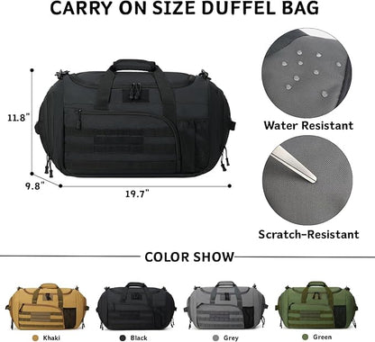 Gym Bag for Men Women, Sports Travel Duffle Bag with Shoe Compartment, 35L Waterproof Carry On Overnight Bag MOLLE System for Workout Fitness Travel Black