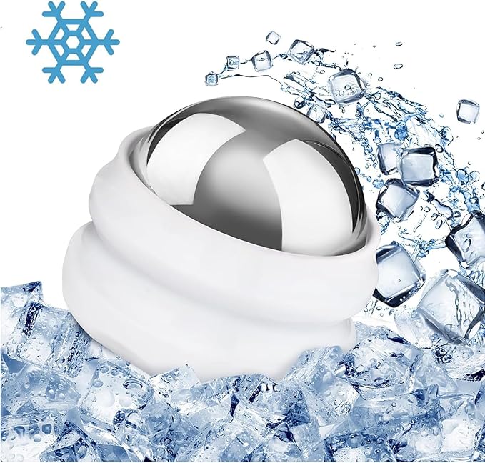 Cold Massage Roller Ball, Stainless Steel Massage Ball for Cold & Heat Therapy Relief, Ice Ball Roller for Muscles Deep Tissue, Free Rolling Removable Gel Ball for Pain Relief