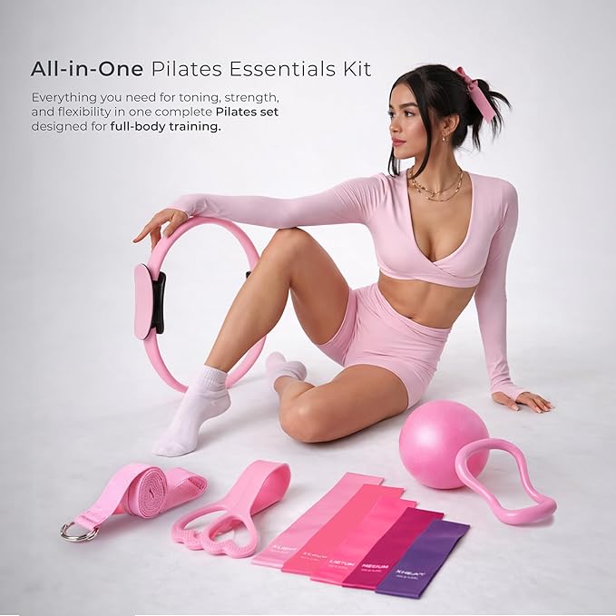 Pilates Set Kit, 13 Pcs. Pilates Equipment with Resistance Bands, Pilates Ball and Ring for Full Body Workout, Home Pilates Kit for Women