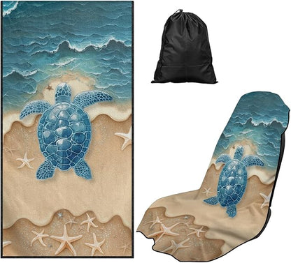 Bulopur Removable Car Sweat Towel Front Seat Cover Beach Sea Turtle Bucket Car Towel Seat Cover for Post Gym Workout Running Swimming Beach Hiking
