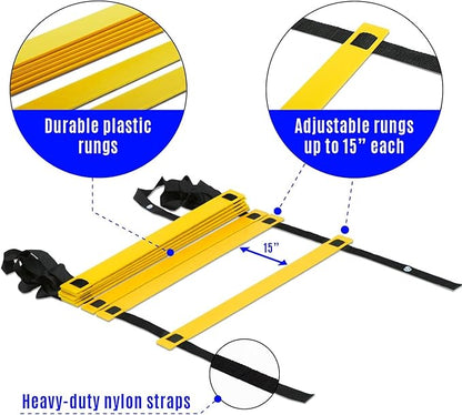 Yes4All Agility Ladder and Agility Hurdle Cone Set, Ultimate Speed Training Equipment, Agility Obstacle Training, Pet Outdoor Games, Included Carry Bag
