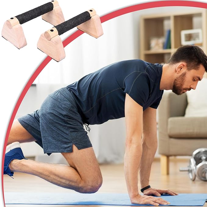 Push Up Bar - Solid Wood 30cm | 2 PCS Solid Beech Wooden Parallettes | 2X Workout Equipment, Home Gym Accessories With Wöoden Grips For Strength Training, Calisthenics