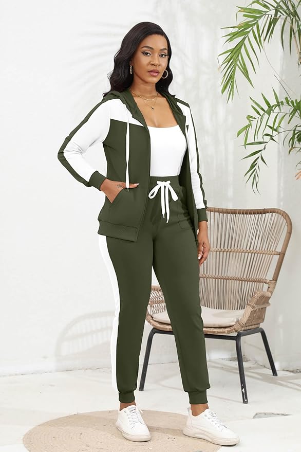 CLOCOR Track Suits for Women Set - Casual 2 Piece Outfits Sweatsuit Pocket Hoodies Long Sleeve with Patchwork Pants Set