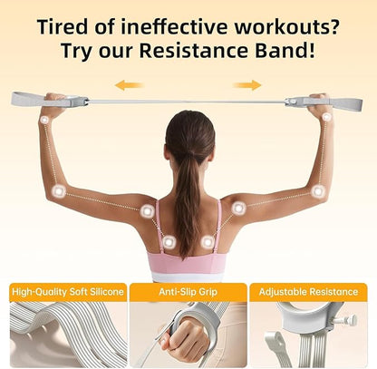 Figure 8 Fitness Resistance Bands with Handles, 20-60lb Adjustable Elastic Excercise Band, Non-Slip Fabric Silicone Bands for Strength Stretch Flexibility Training Arms Back Shoulder Chest Legs