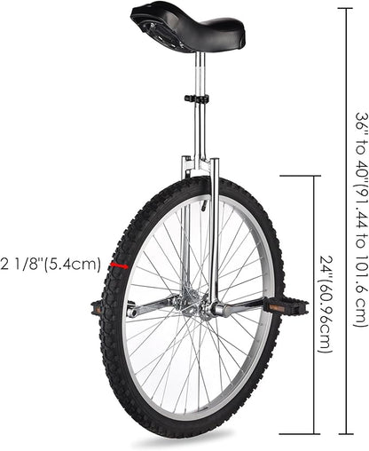 AW 16/18/20/24 Inch Wheel Outdoor Unicycle Adjustable Seat Exercise Bicycle Fit Adults Kids Outdoor Sports Fitness Exercise, for Choice