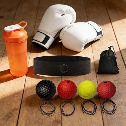 Boxing Reaction Ball Set, 6cm PU Foam Head-Mounted Balls for Reflex, Speed Training, Red Hard Ball, Tennis, Soft and Heavy Balls, Professional Use