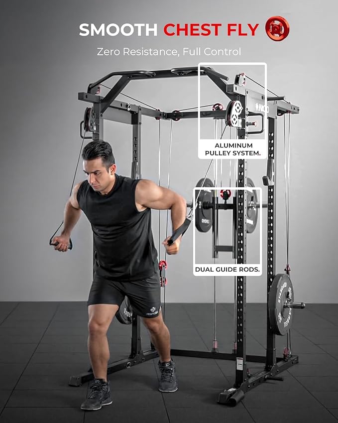 Mikolo K6 2.0 Power Cage, Power Rack with Cable Crossover System, 2000LBS Squat Rack with LAT Pull Down System, Functional Trainer with Aluminum Pulley System for Home Gym