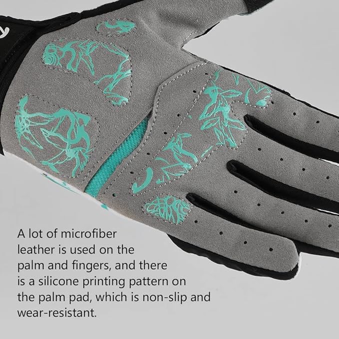 DuShow Bike Gloves for Women Cycling,Pink Floral Workout Gloves Women,Full Finger Biking Driving Riding Gloves for Women,Gel Padded Touch Screen Gym Gloves
