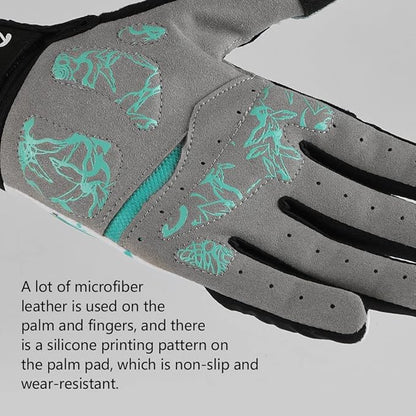 DuShow Bike Gloves for Women Cycling,Pink Floral Workout Gloves Women,Full Finger Biking Driving Riding Gloves for Women,Gel Padded Touch Screen Gym Gloves