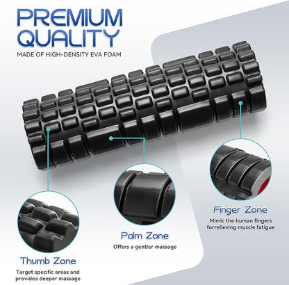 Foam Roller High Density Foam Roller Set for Deep Tissue Muscle Massage, 18" Trigger Point Fitness Exercise Massage Roller, Self-Myofascial Release for Whole Body (Black-18(2 in 1))
