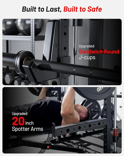 Mikolo M4 2.0 Smith Machine, 2200lbs Squat Rack with LAT-Pull Down System & Cable Crossover Machine, Training Equipment with Leg Hold-Down Attachment