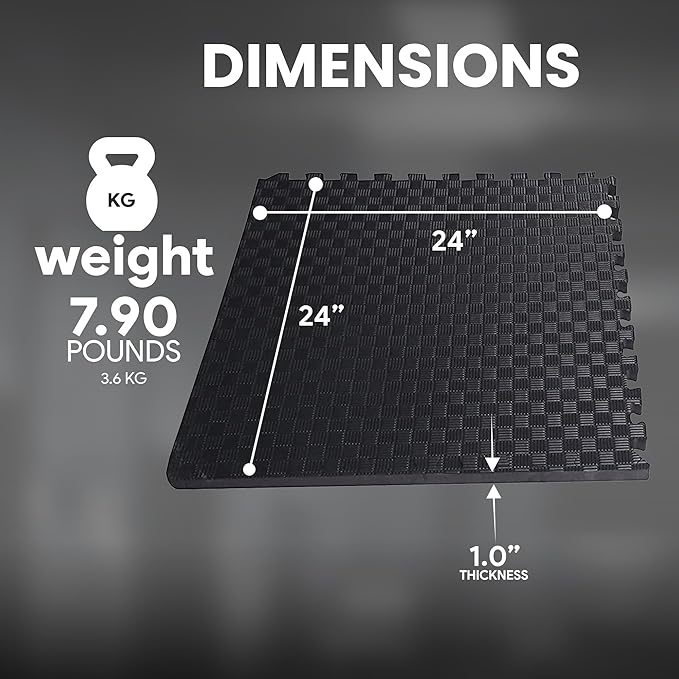 BalanceFrom Puzzle Exercise Mat 1" Thick, EVA Interlocking Foam Floor Tiles for Home Gym, Mat for Home Workout Equipment, Floor Padding for Kids, Black, 24 in x 24 in x 1 in, 24 Sq Ft - 6 Tiles