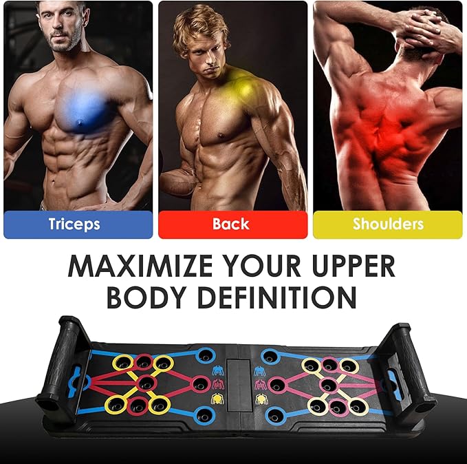 Push Up Board, 15 in 1 Multi-Functional Foldable Pushup Training Board with Handles, Foldable Floor Chest Muscle Exercise Fitness Equipment Burn Fat Push Up Board for Strength Training, Chest, Arms & Core
