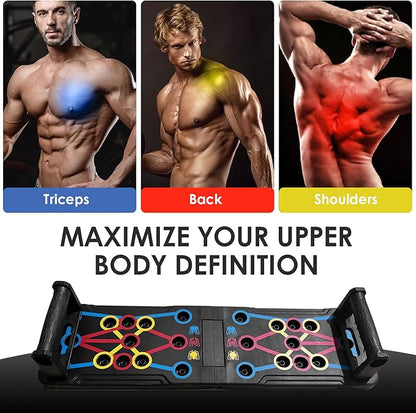 Push Up Board, 15 in 1 Multi-Functional Foldable Pushup Training Board with Handles, Foldable Floor Chest Muscle Exercise Fitness Equipment Burn Fat Push Up Board for Strength Training, Chest, Arms & Core