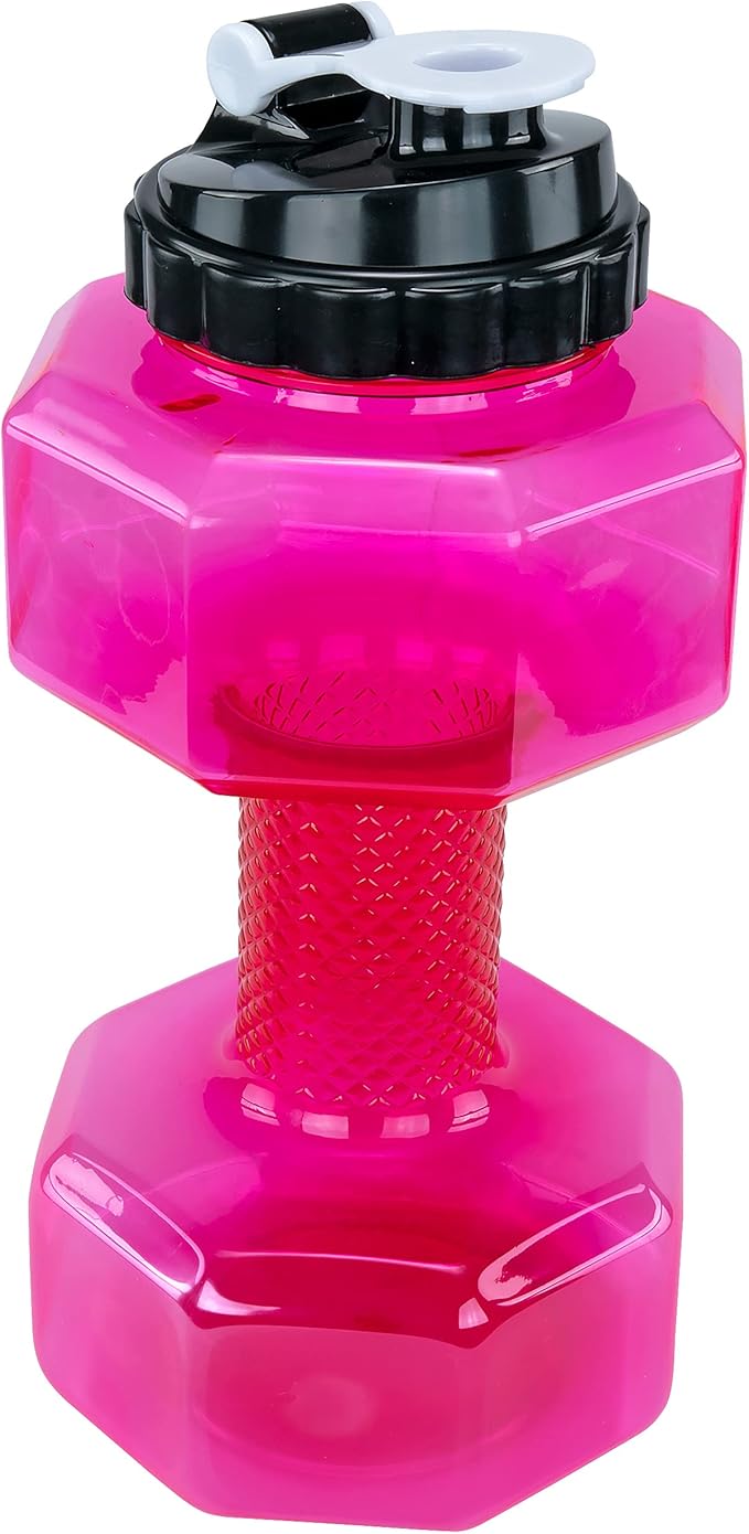 SH Dumbbell Water Bottle 2.2L – Pink See-Through Fitness & Gym Sports Bottle for Workout Hydration, Portable Design