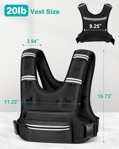 Weighted Vests for Women Men, 8 12 16 20 lb Weighted Vest with Storage Pockets, Rucking Vest with Reflective Stripe, Adjustable Straps Weight Vest for Running, Walking, Workout, Training