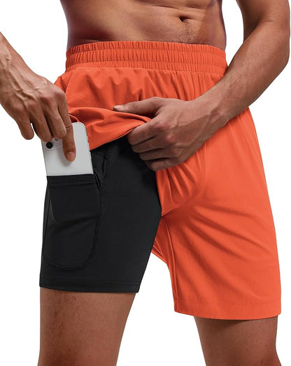 Running Shorts for Men 7 inch Inseam 2 in 1 Quick Dry Athletic Gym Workout Tennis Shorts with Phone Pockets