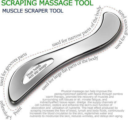 BYYDDIY Stainless Steel Gua Sha Muscle Scraper Tools,Scraping Massage Tools,Scar Tissue Tool,Guasha Massage Scraper Tool,IASTM Tools,Fascia Scraper,Soft Tissue Massage Tool, Guasha Tool for Body