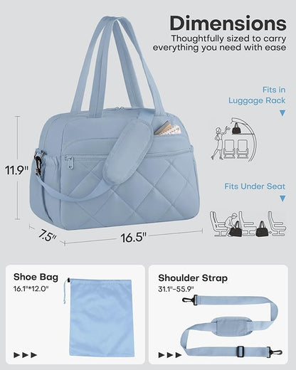 HOTOR Gym Bag for Women - Lightweight Travel Duffle Bags with Wet Pocket & Separate Shoe Bag, Multi-Pocket Carry on Weekender Duffel for Sports, Fitness, Overnight Trip, Blue, 16.5" x 7.5" x 11.9"