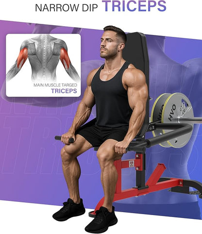 Seated Dip Machine Tricep Biceps: Plate Loaded Exercise for Home Gym Bicep Strength Training Equipment Cable Bar Chest Press