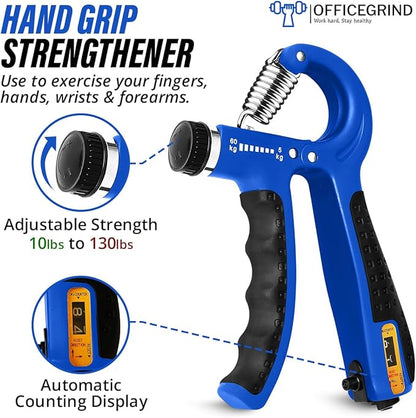Hand Grip Strength Trainer with Adjustable Resistance 10-130lbs (4.5-59kg), Forearm Hand Grip Strength Exerciser for Muscle Building, Injury Recovery, and Therapy Stress Relief, 2 Pack Blue