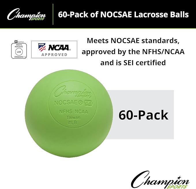 Champion Sports Lacrosse Balls – Official Size SEI Certified, Multi-Color Packs of 3, 6, or 12 for Practice & Games