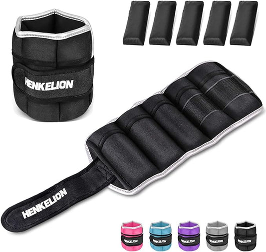 Henkelion 1 Pair 2 3 5 10 Lbs Adjustable Ankle Weights for Women Men Kids, Strength Training Wrist and Ankle Weights Sets for Gym, Fitness Workout, Running, Lifting - Black Grey Pink Blue Purple