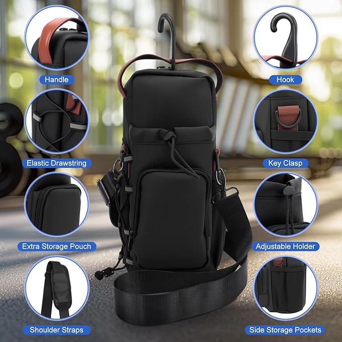 Magnetic Gym Bag for Men and Women, Magnetic Water Bottle Holder with Shoulder Strap, Small Gym Pouch for Sports, Work,Travel, Fitness(Black)