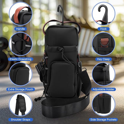 Magnetic Gym Bag for Men and Women, Magnetic Water Bottle Holder with Shoulder Strap, Small Gym Pouch for Sports, Work,Travel, Fitness(Black)