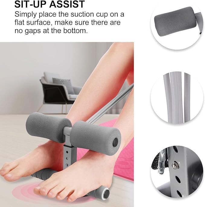 BESPORTBLE Adjustable Sit-up Assistive Device with Suction Cups Portable Floor Bar for Abdominal Workout Crunches and Core Training at Home