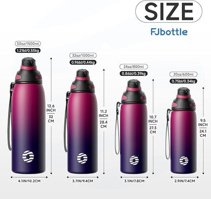 Fjbottle Insulated Stainless Steel Water Bottle, 50 Oz Leakproof Water Bottles, Ice Reusable Tumbler, Double Wall Vacuum Jug, Lightweight Durable for Traveling & Sports, Workout, 50oz