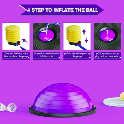 Half Balance Ball Trainer - 23 Inch Half Exercise Ball for Workout, Physical Therapy, Yoga, Home Gym, Core Strength, Stability, Fitness, Balance Training Equipment with Resistance Bands, Foot Pump