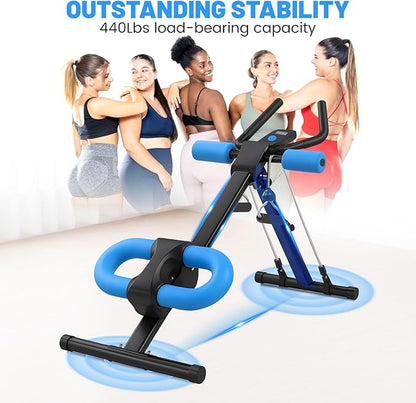 Ab Machine, Adjustable Ab Trainer Machine for Abs Workout at Home Gym, Abdominal Trainer for Stomach Workout, Foldable Abdominal Exercise Machine with Knee Protection and LCD Monitor