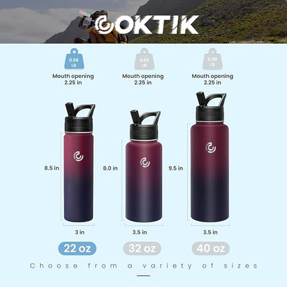 COKTIK 22oz Sports Water Bottle, Stainless Steel Water Bottle for Insulated, Reusable Travel Bottle, With Straw, With Handle Grip for Easy Carrying, Suitable for Cycling, Outdoor Vacations(Midnight)
